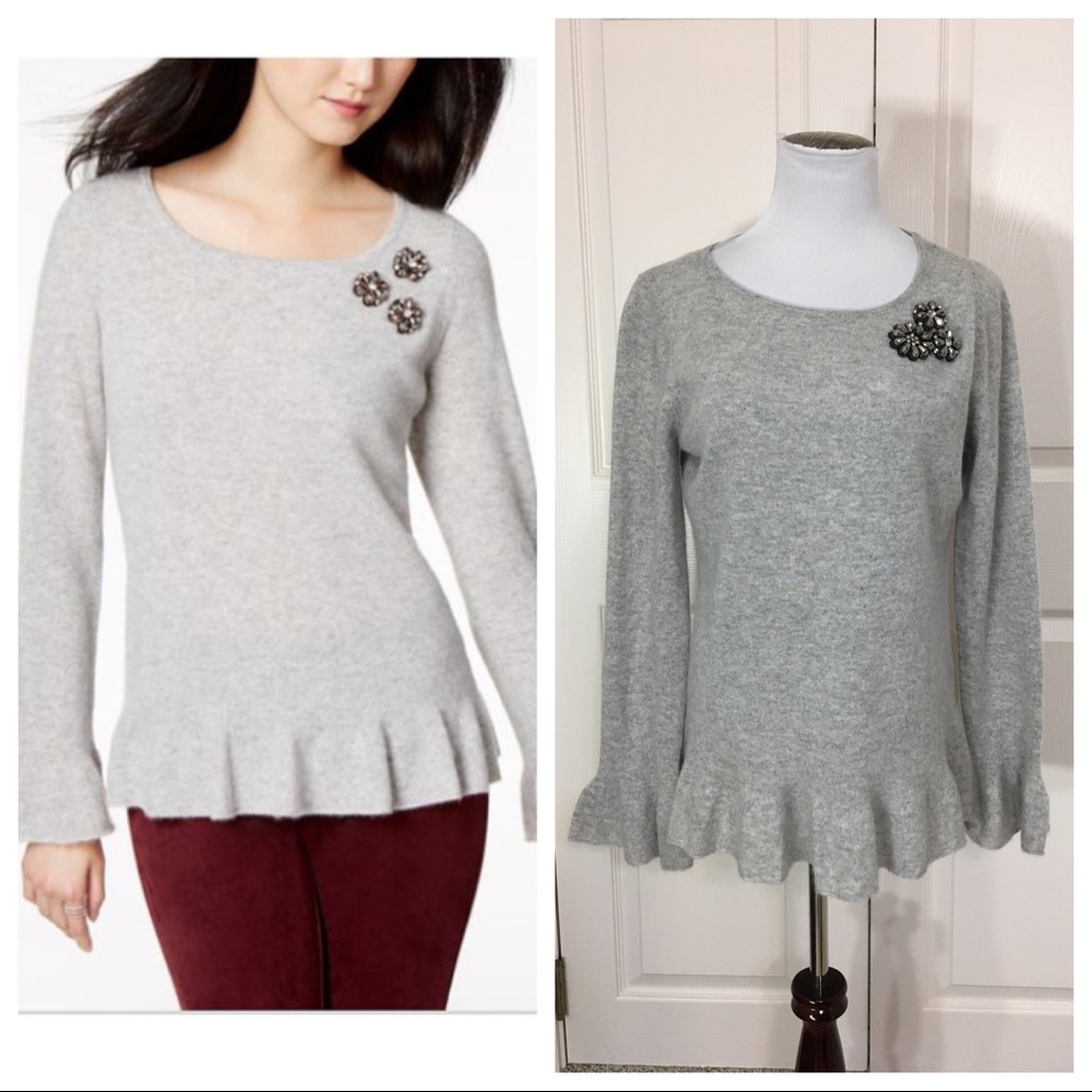 Cashmere Charter Club Embellished Peplum Sweater